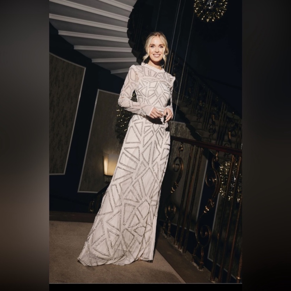 Fock and Frill beautiful beaded silver and cream evening dress